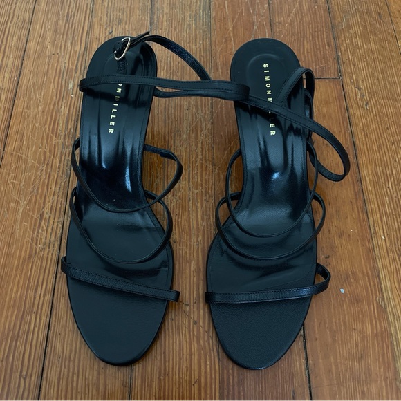 Simon Miller Low T Heel Sandal in Black Gold Strappy Thin Kitten Subtle Glam - Picture 4 of 6